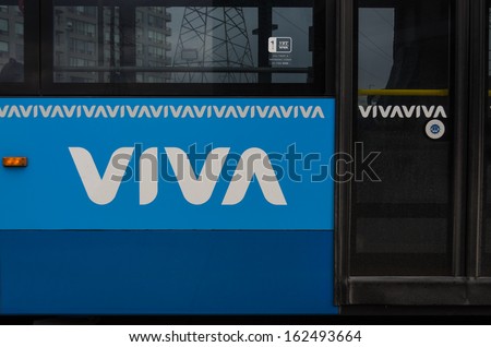 TORONTO, NOVEMBER 10: York Region Transit is the public transit operator in York Region, Ontario. Daily average ridership is 170 000 commuters. As seen on November 10,2013 in Toronto, Canada