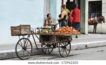 Santa Clara-January 7: Government Has Allowed Street Sellers Of Food To Supply The Population And Solve The Crisis In This Area. As Seen In Santa Clara, Cuba On January 7, 2013