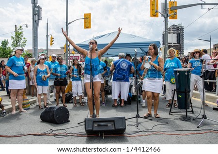 TORONTO,CANADA-AUGUST 7, 2012; Rick Shadrach Lazar and his Samba Squad performs at Salsa on Saint Clair Festival. The group usually partake in this Hispanic Festival