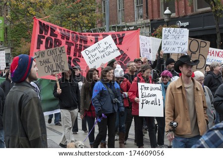 Toronto, October 22, 2011: Occupy Toronto Is Part Of The Occupy Movement, Which Protests Against Economic Inequality, Corporate Greed, And The Influence Of Corporations And Lobbyists On Government.