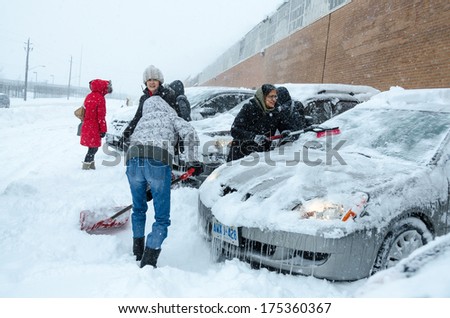 TORONTO - FEB 5, 2013: The city has declare an extreme cold alert..Heavy snow fall causes drivers many problems. Commuting and getting to work is a nightmare.