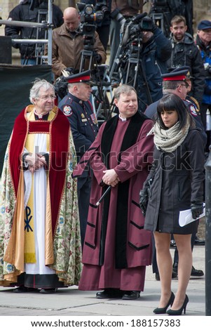 Toronto, Canada-April 16, 2014: Douglas Stoute, Dean of St. James Cathedral. Scenes of the State Funeral for Jim Flaherty, former Minister of Finace of Canada, held at St. James Cathedral in Toronto