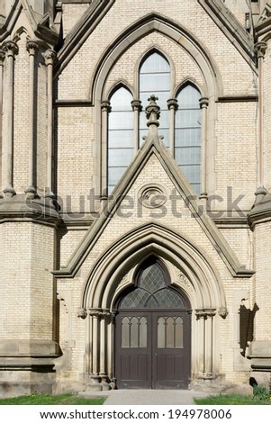 The St. James Cathedral detail. It is part of Toronto heritage. This Anglican church has a Gothic Revival Architecture.