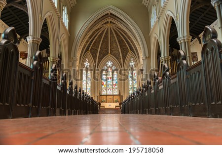 TORONTO,CANADA-MAY 18,2014:Inside St. James Cathedral.It is the home of the oldest congregation in the city. The parish was established in 1797. It is a prime example of Gothic Revival architecture.