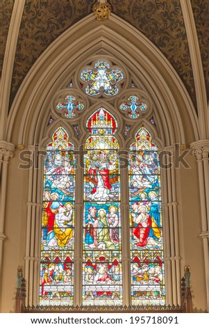 TORONTO,CANADA-MAY 18,2014:Inside St. James Cathedral.It is the home of the oldest congregation in the city. The parish was established in 1797. It is a prime example of Gothic Revival architecture.