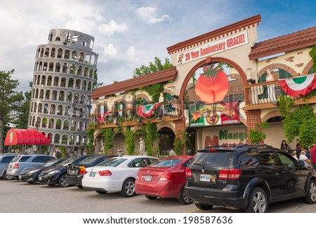 TORONTO,CANADA-JUNE 12, 2014: Frankie Tomato is an all-you-can-eat Italian buffet with 14 food stations offering a large selection of Italian favourites, the restaurant features 10 theme rooms.