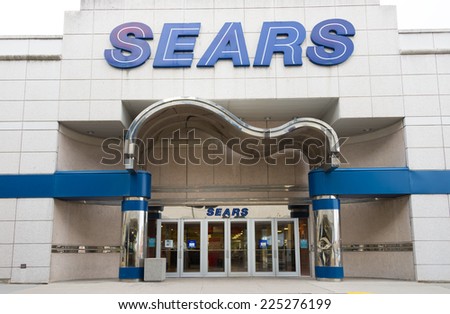 TORONTO,CANADA-SEPTEMBER 24,2014: Sears store entrance. Sears, Roebuck & Co. is an American multinational department store chain.The company was founded by Richard Warren Sears in 1886.