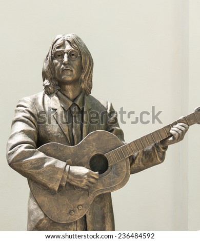 TRINIDAD,CUBA-JULY 22,2014:Statue honoring The Beatles in the Music House. The Beatles were censured in Cuba and after a rectification nowadays they are honored by the goverment