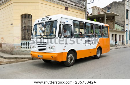 SANTA CLARA,JULY 15,2014: New Giron Bus for public transport. After economic reforms some areas of the society are improving little by little like transportation where new buses were introduced.