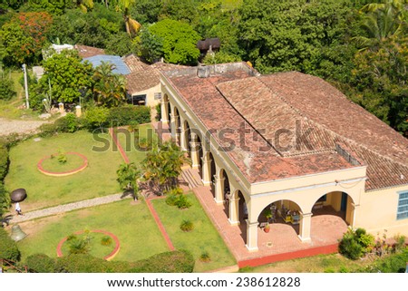 MANACA IZNAGA,CUBA-JULY 23,2014: The house in El Valle de los Ingenios is nowadays a restaurant. The whole place is a UNESCO World Heritage Site. Scene taken from the tower.