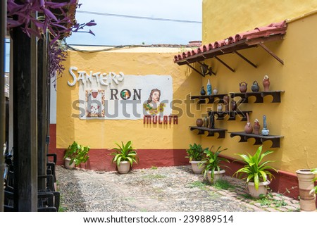 TRINIDAD,CUBA-JULY 22,2014: Scene of La Canchanchara a traditional and famous tourist bar in the colonial city. Trinidad is the eighth village founded in Cuba and a UNESCO world heritage site.