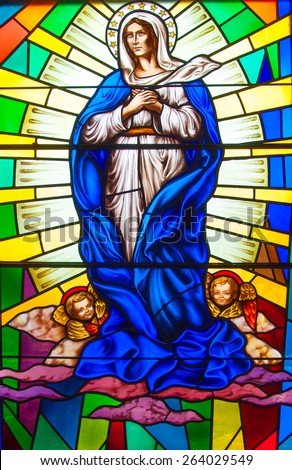 TORONTO,CANADA-APRIL 7,2013: Beautiful Christian stained glass in Annuciation Church which is a Christian congregation serving the Toronto community in a loving, friendly community that worships God.