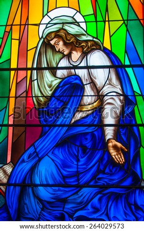TORONTO,CANADA-APRIL 7,2013: Beautiful Christian stained glass in Annuciation Church which is a Christian congregation serving the Toronto community in a loving, friendly community that worships God.