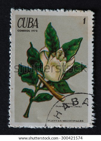 HAVANA,CUBA- REVOLUTIONARY PERIOD:Cuban postage stamp series Plantas Medicinales or Medicinal Plants. Flower of the Yamagua