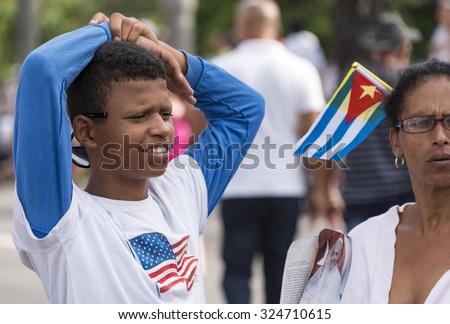 HAVANA,CUBA-SEPTEMBER 20,2015: Scenes of Pope Francis visit to Havana, specifically the historic Catholic Mass held in the Revolution Square in the morning.