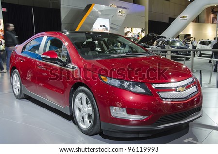 TORONTO-FEBRUARY 25: Exhibition of the Chevrolet Volt during  the Canadian International Auto Show in  the Toronto Convention Centre on February 25, 2012. This time the show arrives to 38 years.