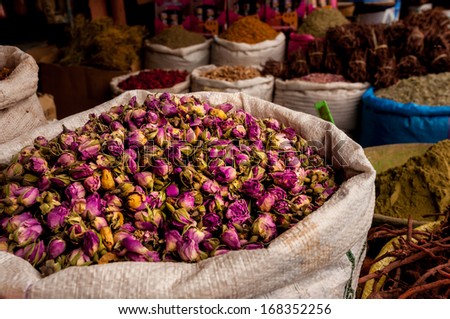 Roses for sale at a shop in the Marrakech souk.