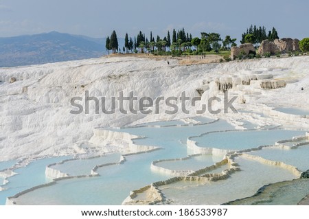 Travertine pools and terraces in Pamukkale.