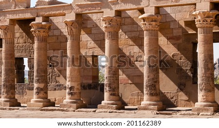 Carved column at Philae temple near Aswan in Egypt.