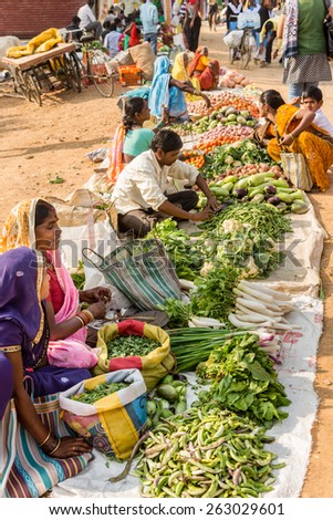 KANHA, INDIA - FEBRUARY 04:  local food market on February, 04 in village of Kanha.