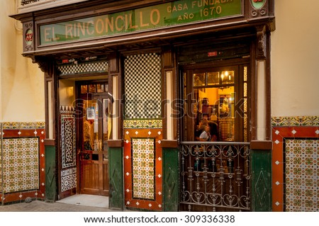 SEVILLE, SPAIN - MAY 24, 2012: The famous El Rinconcillo a tapas bar opened in 1670 is one of the oldest bars in Seville, Spain.