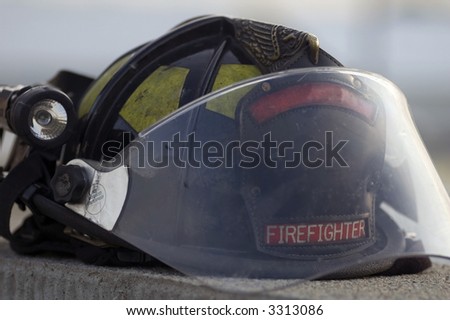 A close-up of a firefighter\'s helmet.