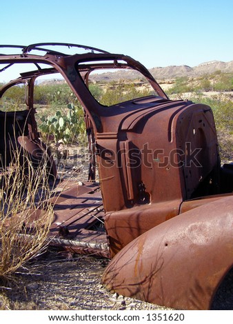 Abandoned Rusty Car Frame Close Up