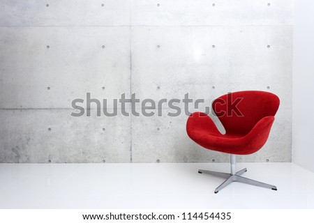Modern Red Chair And Concrete Wall