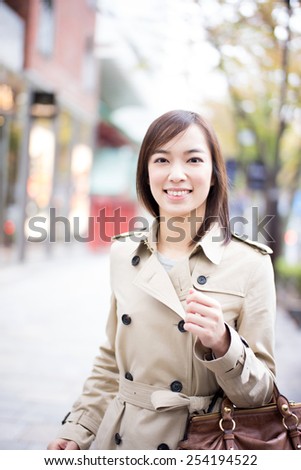 beautiful young woman going to work