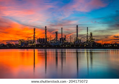 Oil refinery industrial plant at sunrise, Thailand.