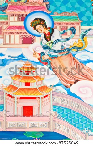 Mural painting, traditional Chinese temple in Thailand.