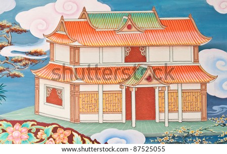 Mural painting, traditional Chinese temple in Thailand.