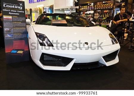 BANGKOK - APRIL 1 :Lamborghini super car at Deep Crystal Coating Booth on display in Impact Muangthong Thani,The 33 rd Bangkok International Motor Show in Bangkok,Thailand on April 1 , 2012.