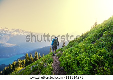hiking in summer mountains