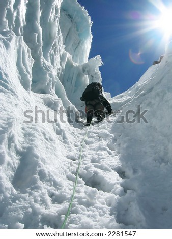 Climber the climb on glacier