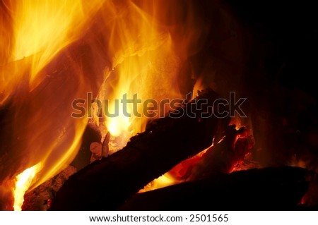 Camping fire on the black background