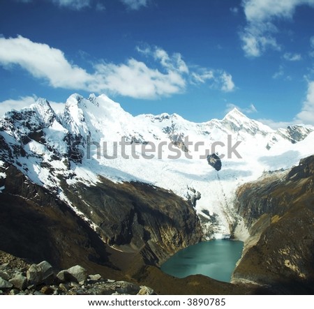 Green lake and white mountain in Cordilleras mountain