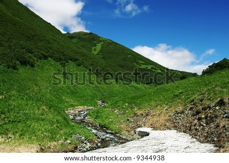 Small mountain river in spring season
