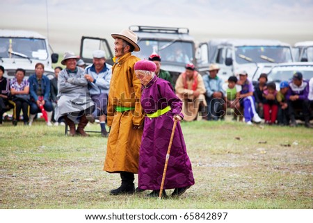 MOON SUM, MONGOLIA - JULY 25: arbiters of traditional mongolian fighting festival on July 25, 2010 in Moon Sum, Mongolia. Annual holiday in honor of town birthday.