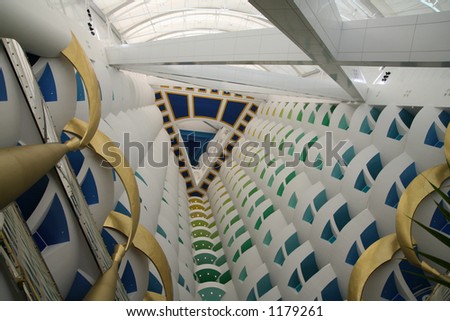 View to the top of the lobby in the Burj al Arab, the tallest hotel lobby in the world