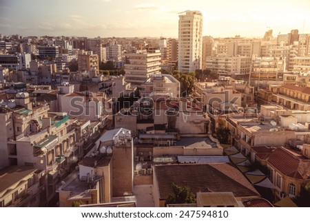 Panorama view of southern part of Nicosia, capital and largest city on the island of Cyprus