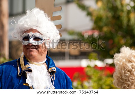 LIMASSOL, CYPRUS - MARCH 6:  Portrait of a man in mask at Carnival Parade on March 6, 2011 in Limassol, Cyprus.