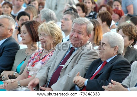 LIMASSOL,CYPRUS-JUNE 4: President of Cyprus D. Christofias (center) and Ambassador of the Russian Federation V. Shumskiy (left) at Cyprus-Russian festival June 4, 2011 in Limassol,Cyprus.