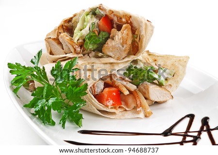 image of a doner kebab on a white plate