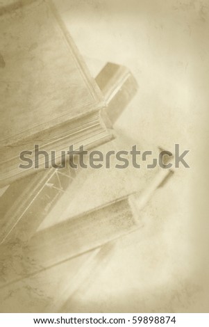 Stack of very old books Foto printed on old paper The artwork based on one of my photographies Stack of very old books Foto printed on old paper The artwork based on one of my photographies