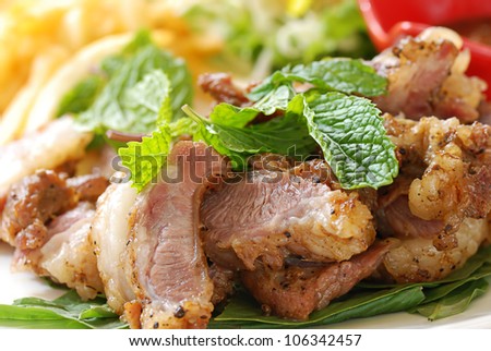 Grill Meat cover with Peppermint, Thai Food