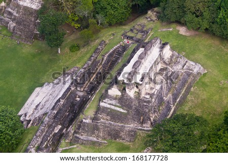 Aerial view of Xunantunich, Mara Ruins in the jungle of Belize