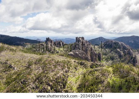 aerial view of the granite formations in the  black hills