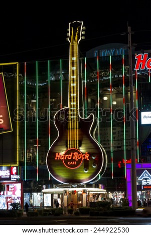 Las Vegas Nevada - December 18 : close up of the Hard Rock Cafe sign on the strip, December 18 2014 in Las Vegas, Nevada
