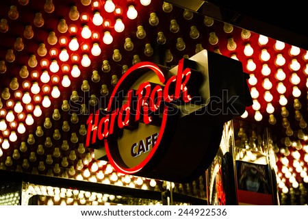 Las Vegas Nevada - December 18 : close up of the Hard Rock Cafe sign on the strip, December 18 2014 in Las Vegas, Nevada